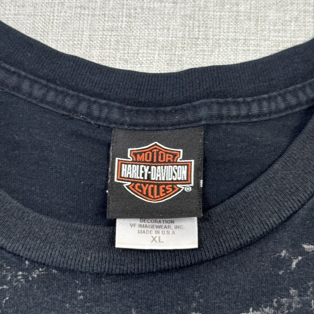 Harley-Davidson‎ Vintage Y2K T-Shirt Mens XL Black Crackle Print Distressed 2004